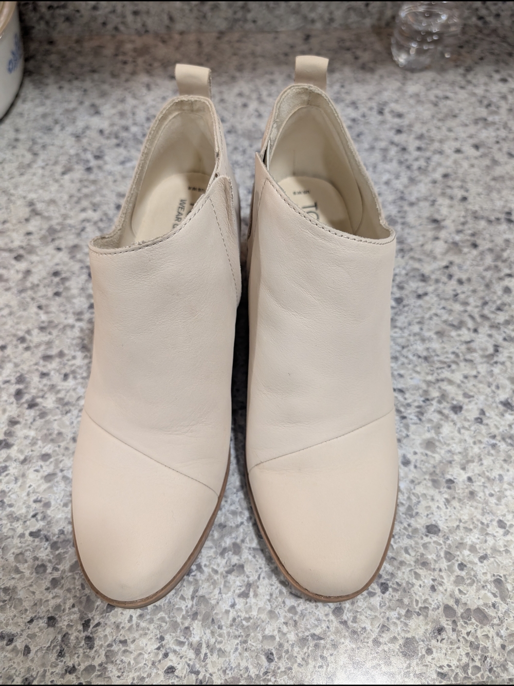Toms Cream Leather Heeled Ankle Boots